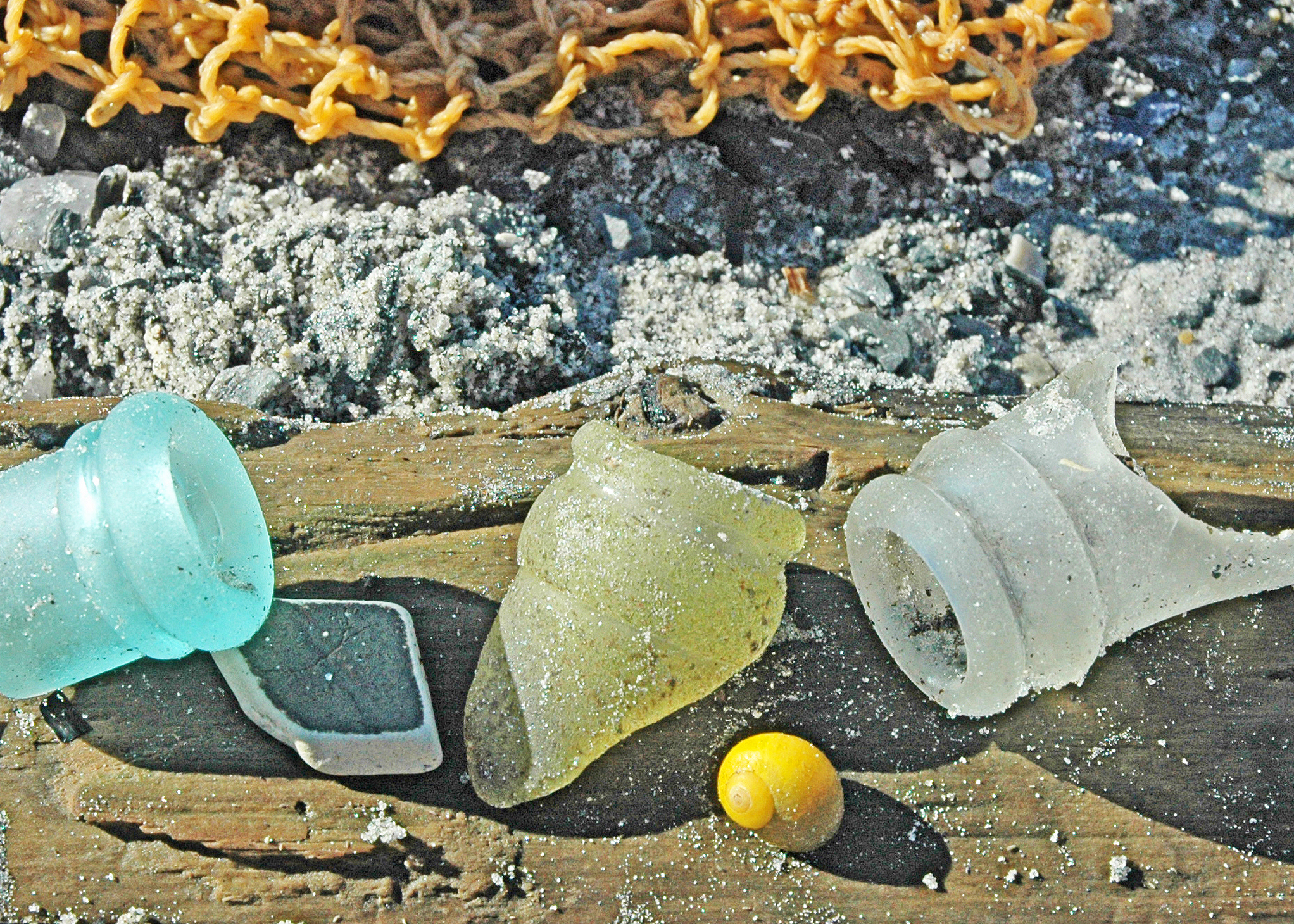 Sea glass bottle necks
